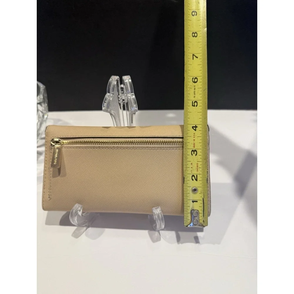 Michael Kors Beige Saffiano Leather Flap Wallet Continental Zip MK
